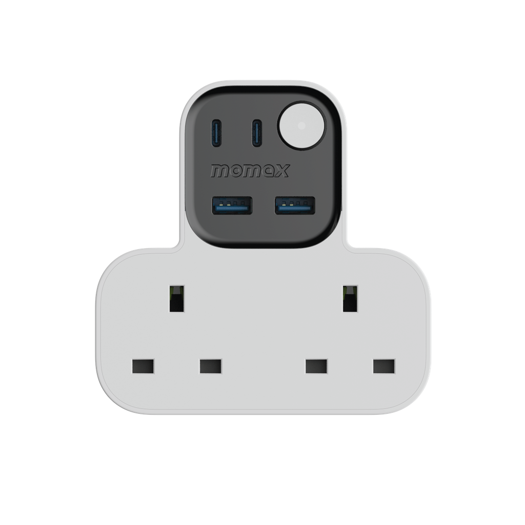 MOMAX 1-CHARGER WORK FLOW T-SHAPED EXTENTION 2 SOCKET WITH USB