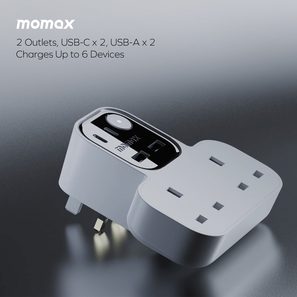 MOMAX 1-CHARGER WORK FLOW T-SHAPED EXTENTION 2 SOCKET WITH USB