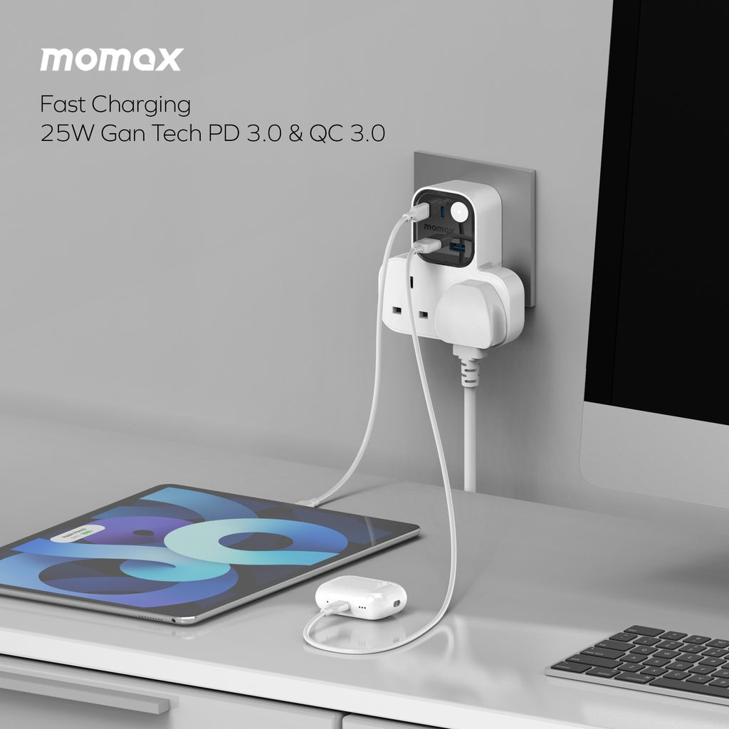 MOMAX 1-CHARGER WORK FLOW T-SHAPED EXTENTION 2 SOCKET WITH USB