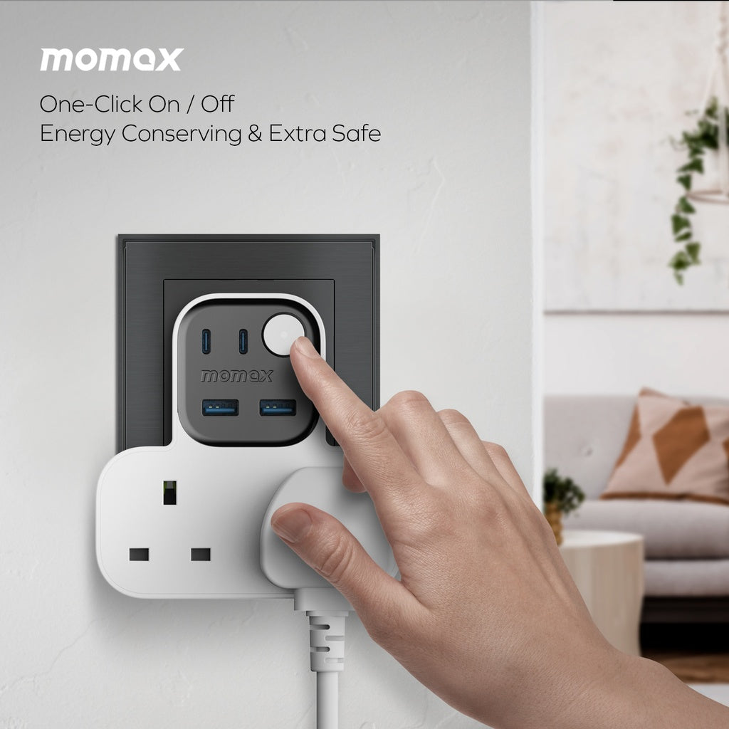 MOMAX 1-CHARGER WORK FLOW T-SHAPED EXTENTION 2 SOCKET WITH USB