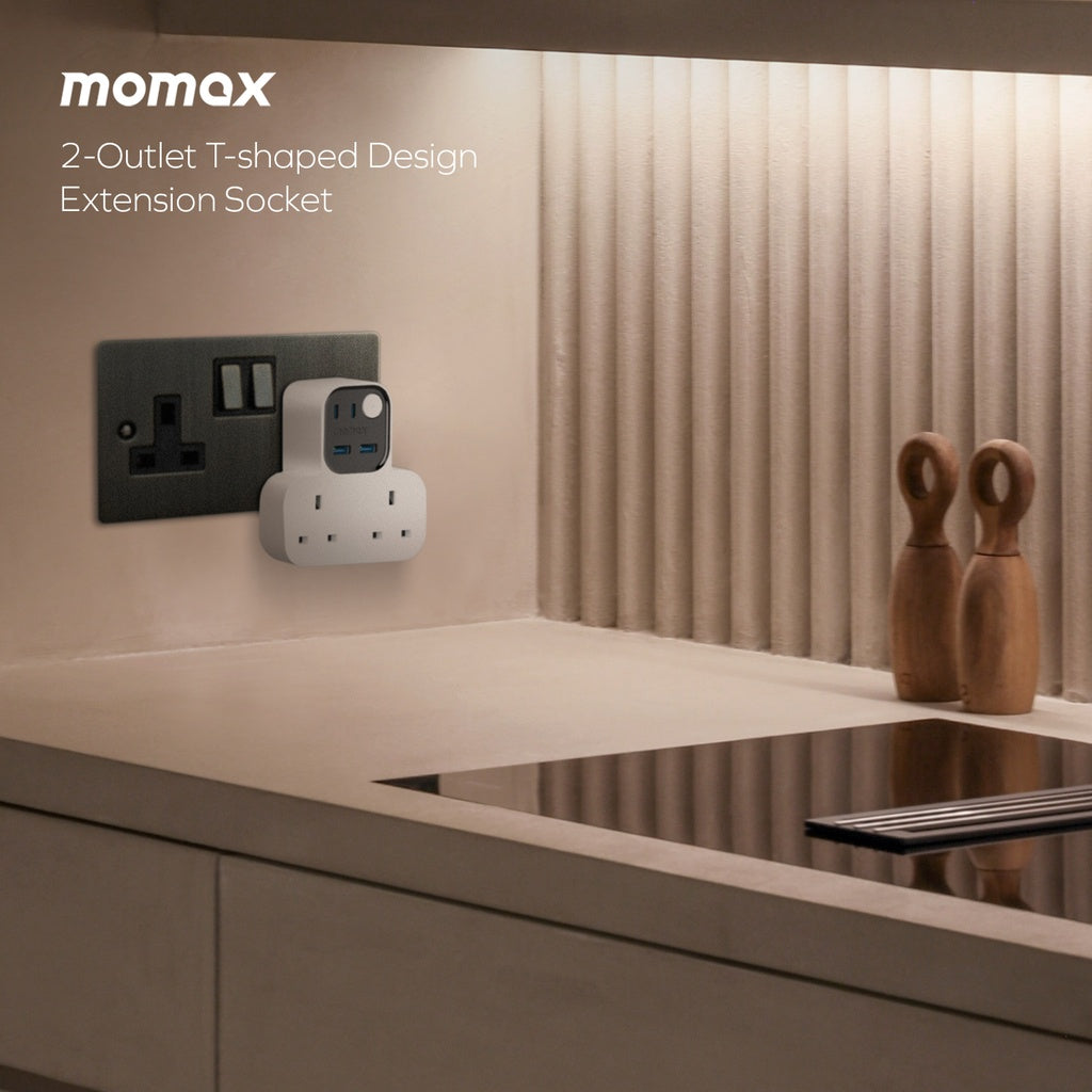 MOMAX 1-CHARGER WORK FLOW T-SHAPED EXTENTION 2 SOCKET WITH USB