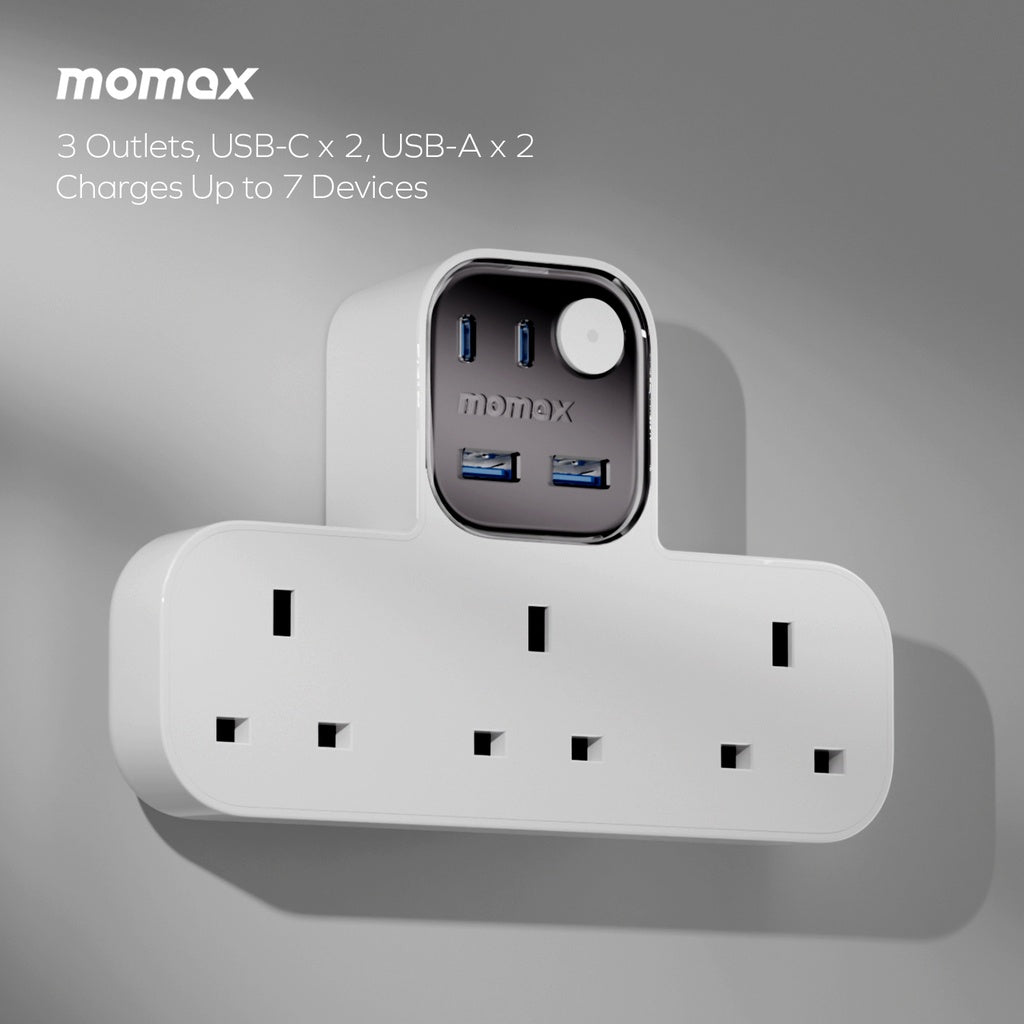 MOMAX 1-CHARGER WORK FLOW T-SHAPED EXTENTION 3 SOCKET WITH USB