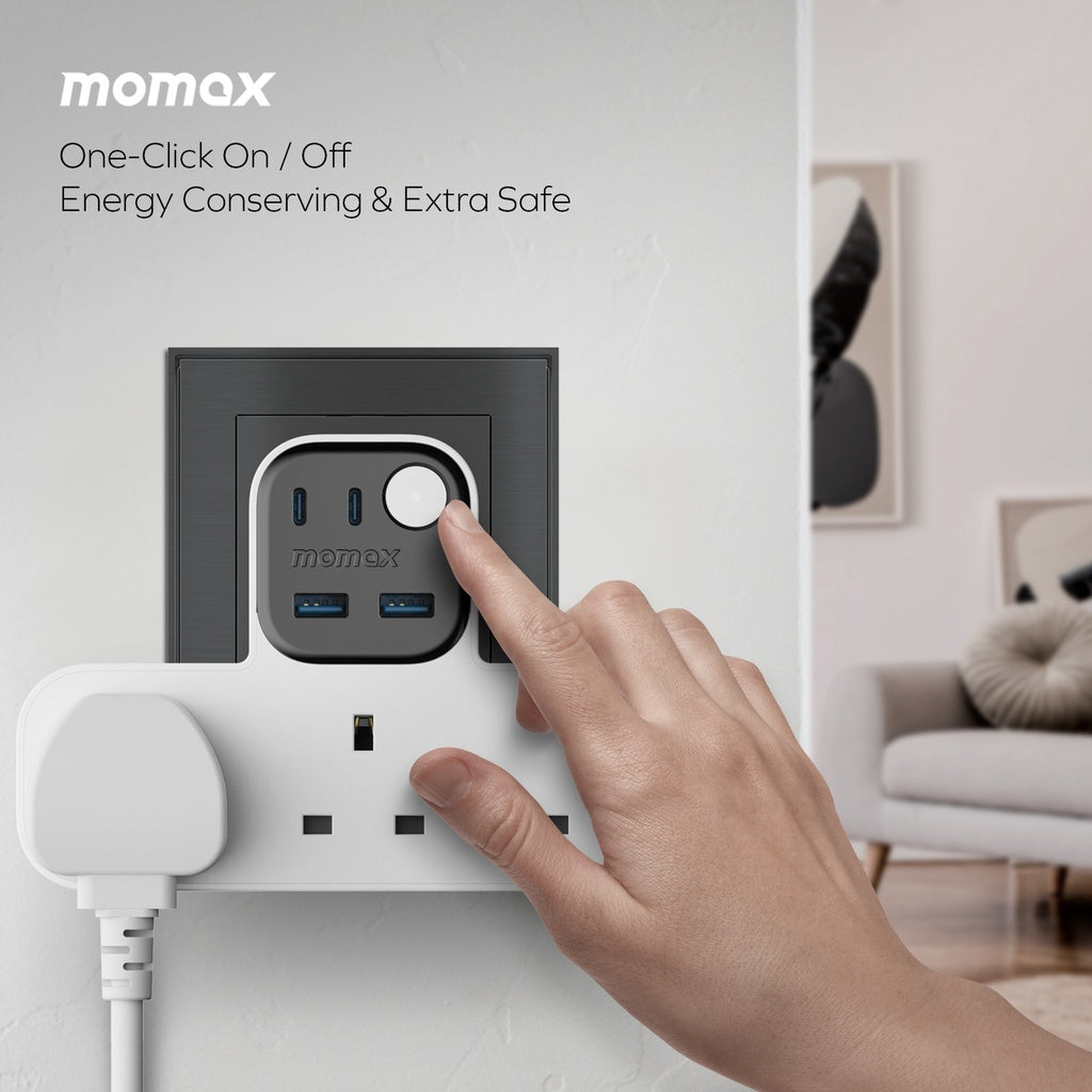 MOMAX 1-CHARGER WORK FLOW T-SHAPED EXTENTION 3 SOCKET WITH USB