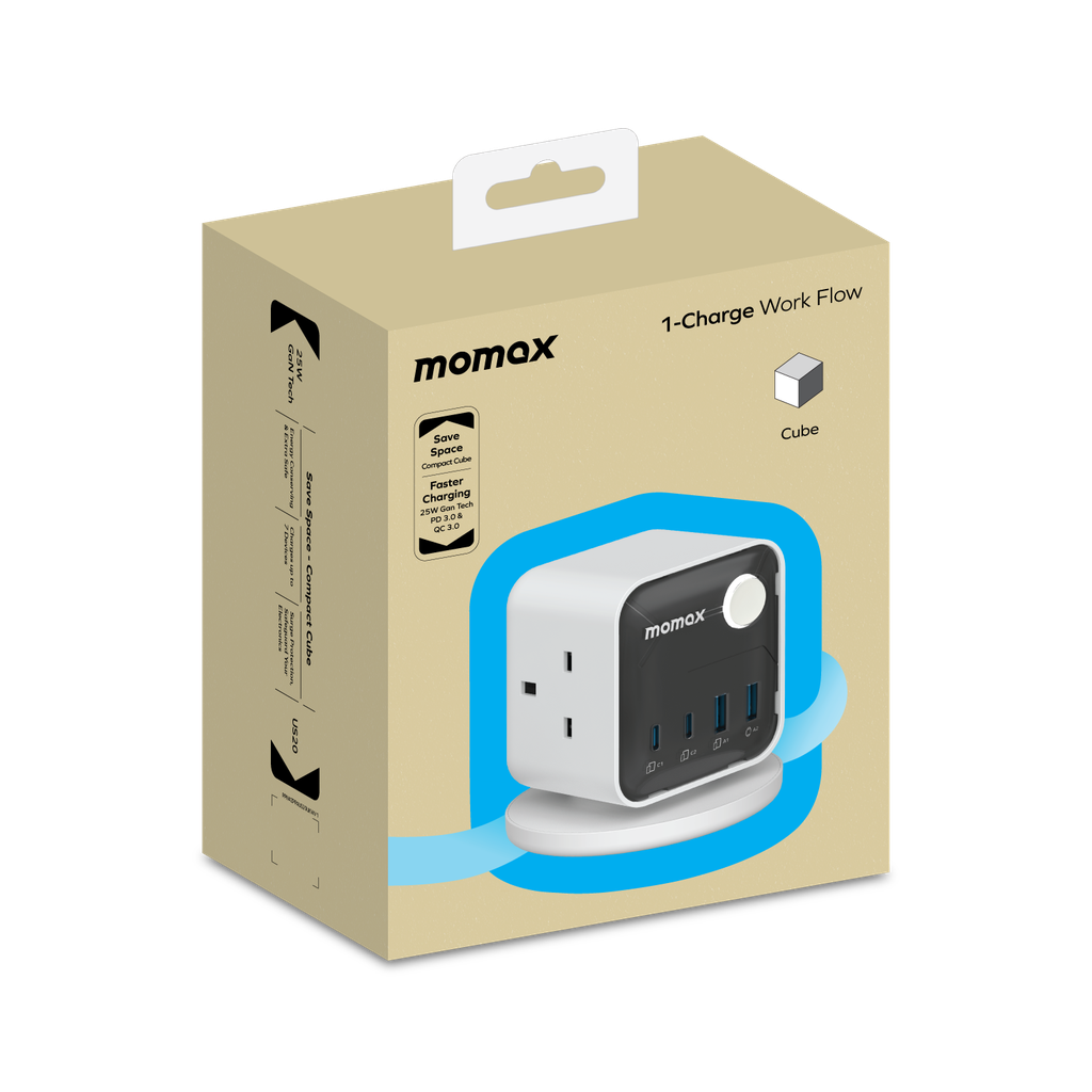 MOMAX 1-CHARGE WORK FLOW 3-OUTLET POWER CUBE WITH USB