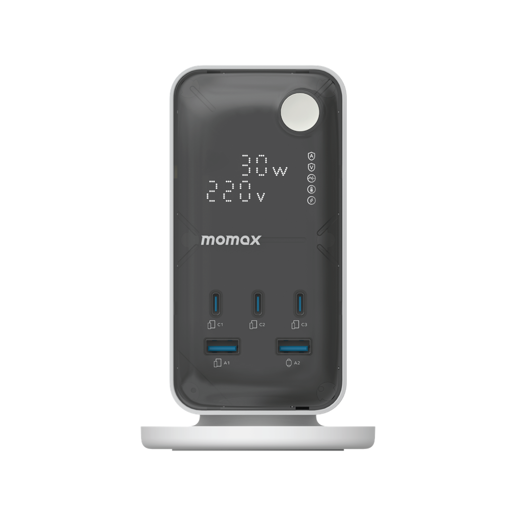 MOMAX 1-CHARGE WORK FLOW 6-OUTLET DIGITAL DISPLAY POWER TOWER WITH USB
