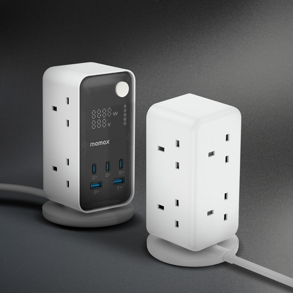MOMAX 1-CHARGE WORK FLOW 6-OUTLET DIGITAL DISPLAY POWER TOWER WITH USB