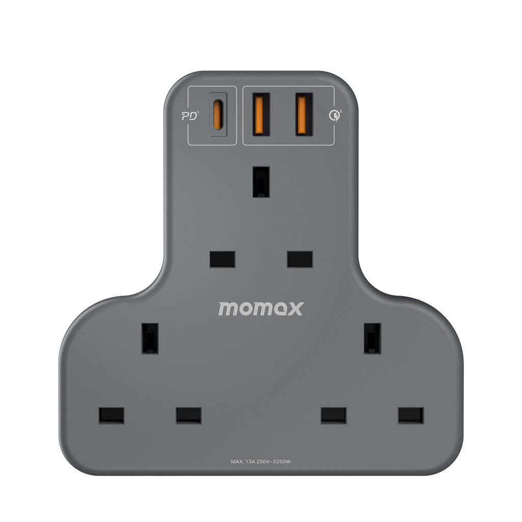 MOMAX ONEPLUG 3 OUTLET T-SHAPED EXTENSION SOCKET WITH USB