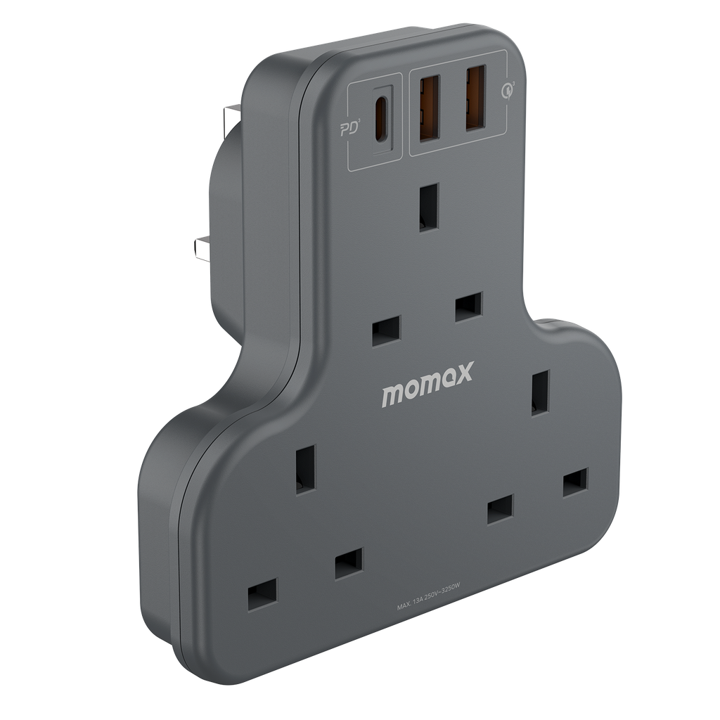 MOMAX ONEPLUG 3 OUTLET T-SHAPED EXTENSION SOCKET WITH USB