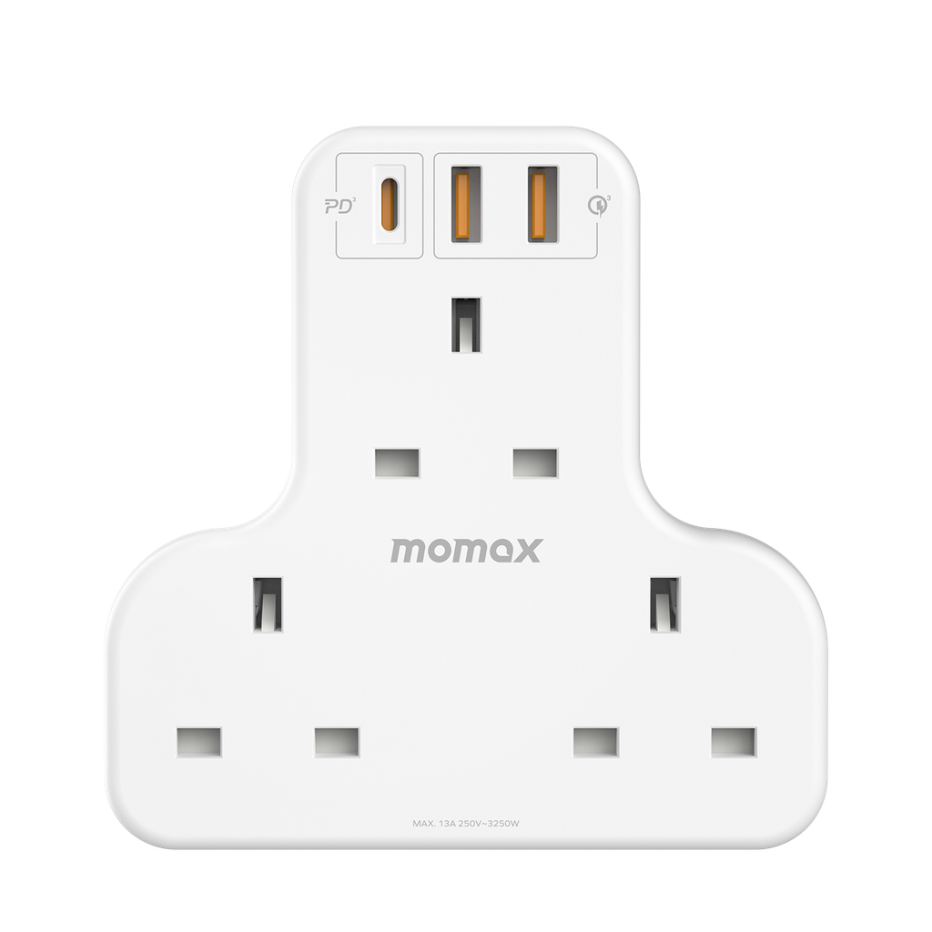MOMAX ONEPLUG 3 OUTLET T-SHAPED EXTENSION SOCKET WITH USB