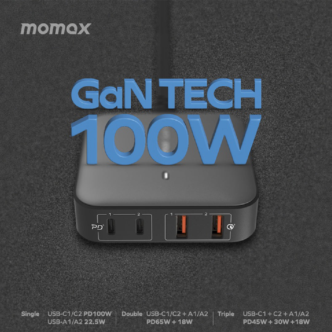 MOMAX ONEPLUG 100W 4 PORT GAN DESKTOP CHARGER