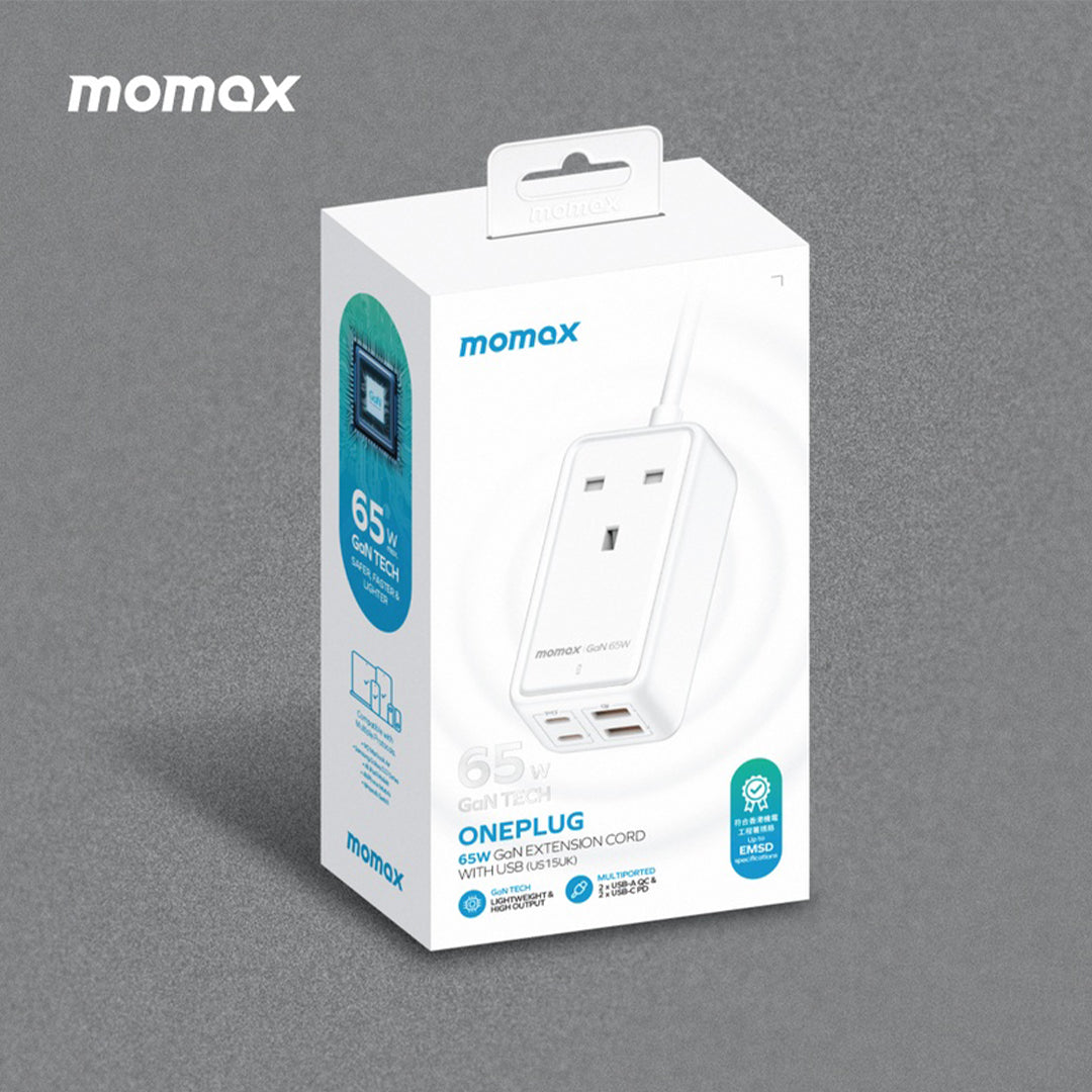 MOMAX ONEPLUG 65W GAN EXTENSION CORD WITH USB