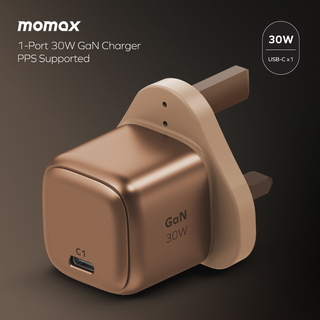 MOMAX 1-CHARGE GAN 30W 1 PORT CHARGER + 60W USB-C TO USB-C MAGNETIC CABLE 1M