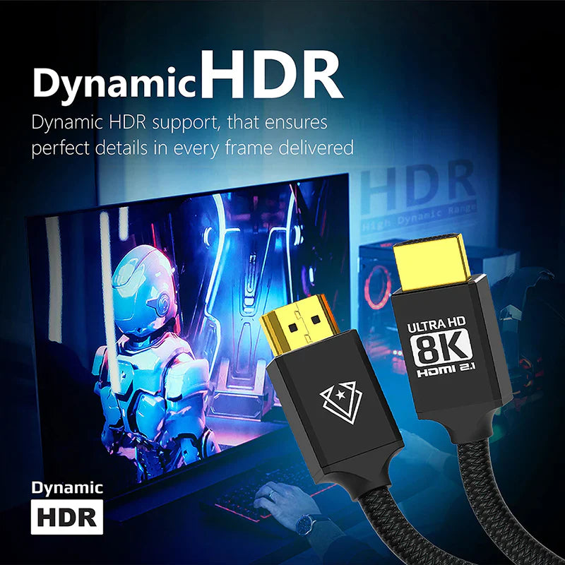 VERTUX 8K NYLON BRAIDED HDMI 2.1 CABLE 1.5M LENGTH BLACK