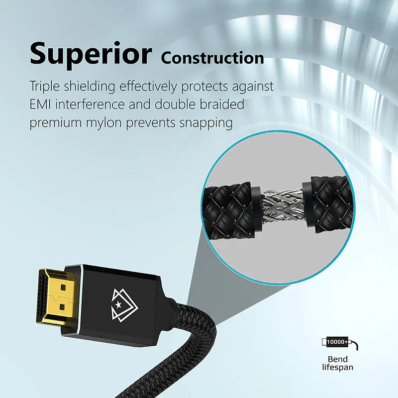 VERTUX 8K NYLON BRAIDED HDMI 2.1 CABLE 1.5M LENGTH BLACK