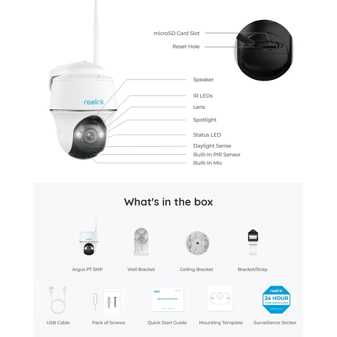 REOLINK ARGUS PT 5MP WHITE USB-C