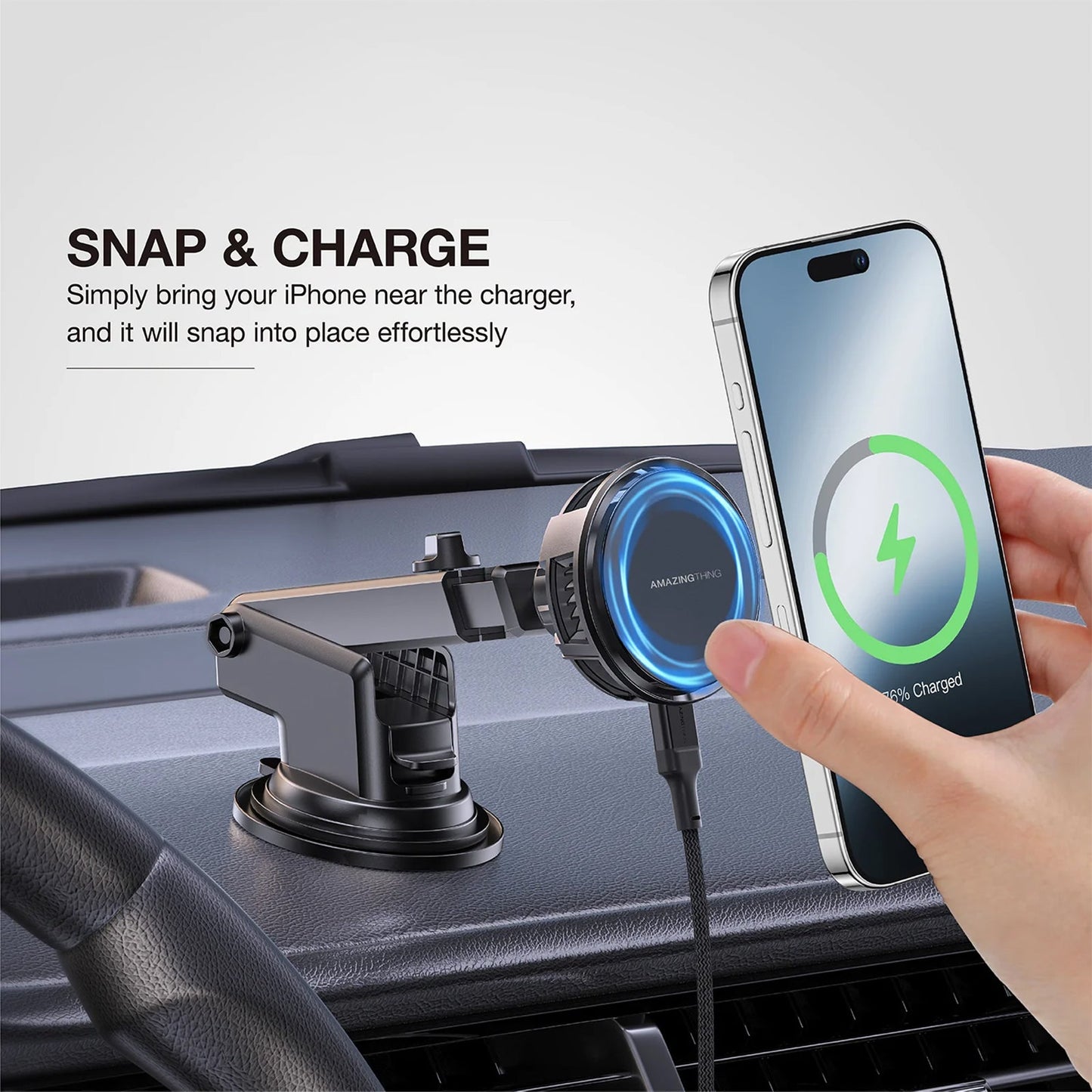 AMAZING THING THERMO-COOLING MAG 15W CAR MOUNT WITH 1.2M USB-C TO USB-C CABLE