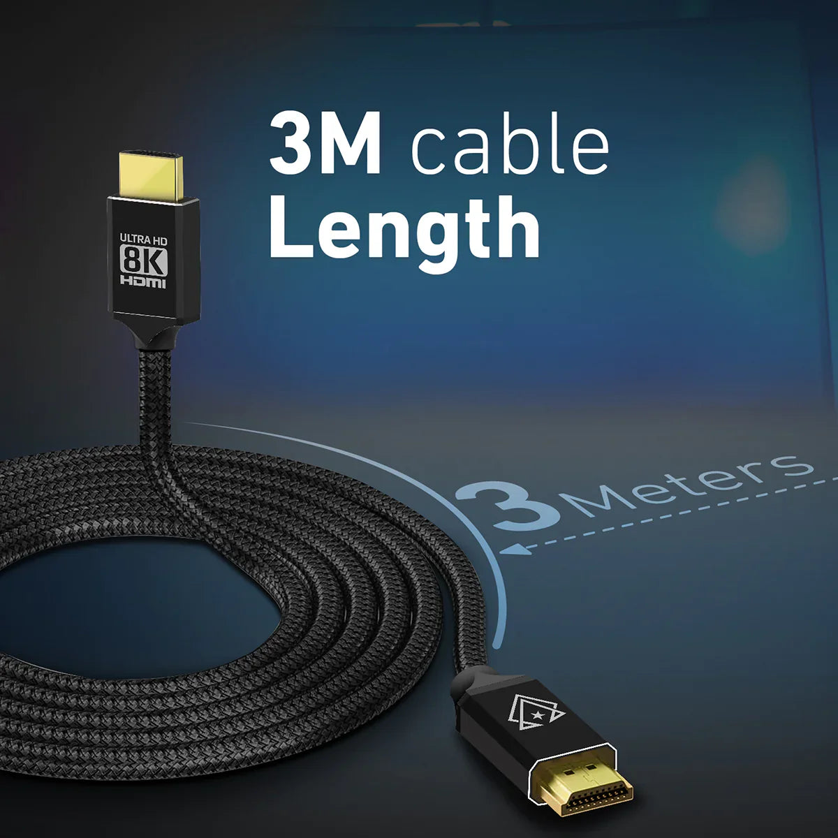 VERTUX 8K NYLON BRAIDED HIGH DEFINITION HDMI 2.1 CABLE 3M BK