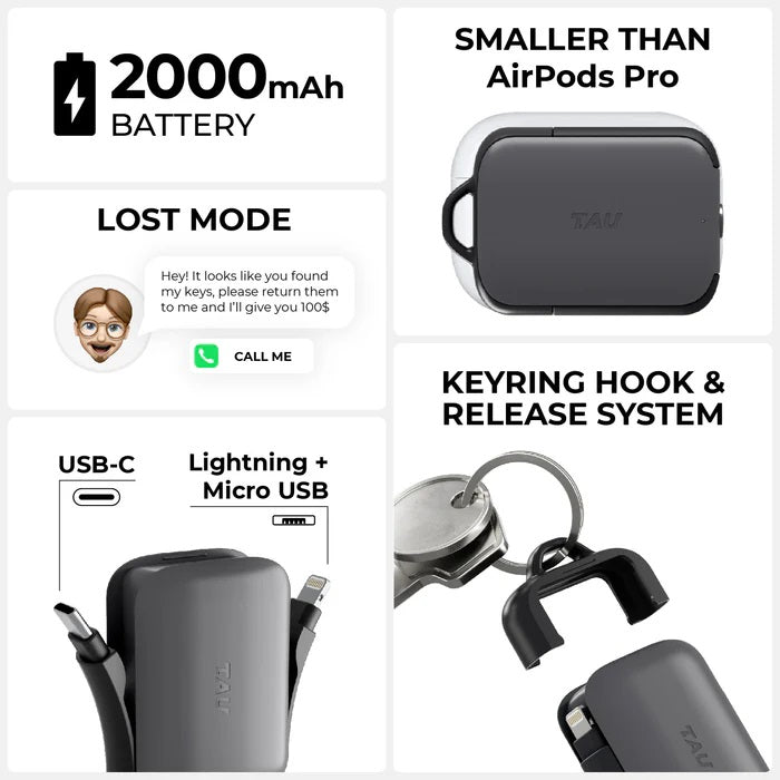 ROLLING SQUARE TAU 2 EMERGENCY KEYRING POWER BANK 2000MAH