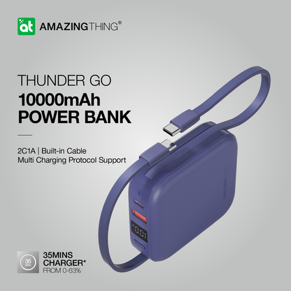 AMAZING THING THUNDER GO 10000mAh POWER BANK WITH BUILT-IN 2 USB-C CABLES