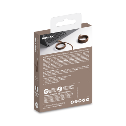 MOMAX MAG LINK 100W USB-C TO USB-C MAGNETIC CABLE 1M