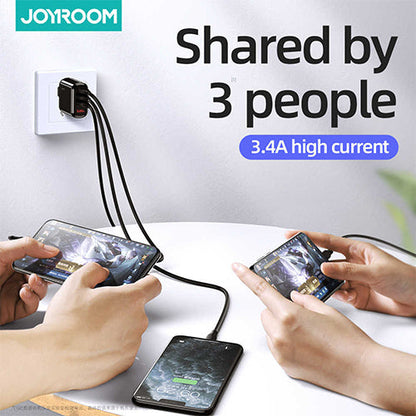JOYROOM Leijing Series 3.4A Smart Digital Display Travel Charger - 3USB UK - BLACK