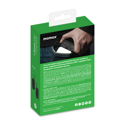 MOMAX 1-POWER MINI 5000mAh 3IN1 POWER BANK WITH USB-C PLUG