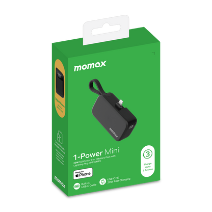 MOMAX 1-POWER MINI 5000mAh 3IN1 POWER BANK WITH LIGHTNING PLUG