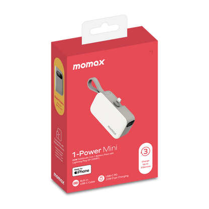 MOMAX 1-POWER MINI 5000mAh 3IN1 POWER BANK WITH LIGHTNING PLUG