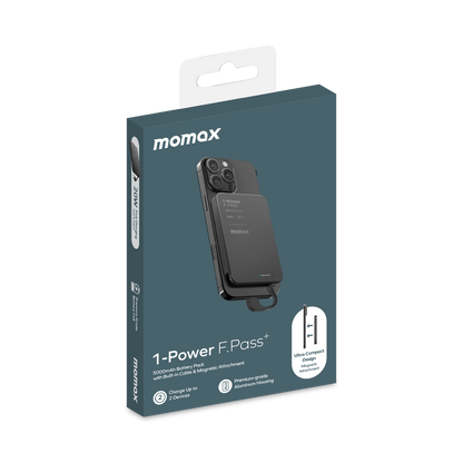 Momax 1-power F.pass+ 5000mah Power Bank With Built-in Cable & Magnetic Attachment