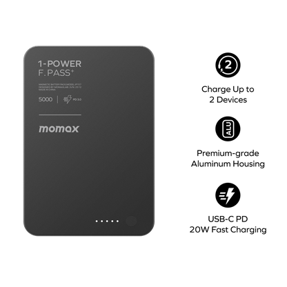 Momax 1-power F.pass+ 5000mah Power Bank With Built-in Cable & Magnetic Attachment