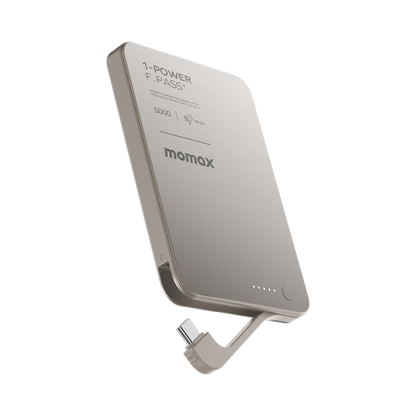 Momax 1-power F.pass+ 5000mah Power Bank With Built-in Cable & Magnetic Attachment