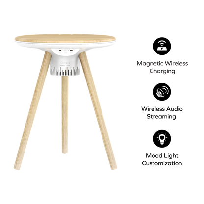 MOMAX CYMBAL COFFEE TABLE WITH LIGHTING EFFECTS , MAGNETIC CHARGING & WIRELESS SPEAKER