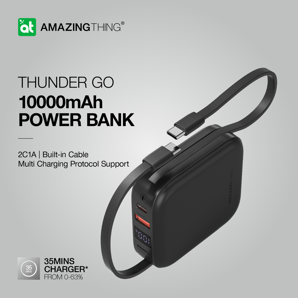 AMAZING THING THUNDER GO 10000mAh POWER BANK WITH BUILT-IN 2 USB-C CABLES
