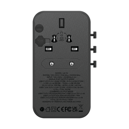 MOMAX 1-WORLD 140W GAN 4 PORTS AC TRAVEL ADAPTER INCLUDING 140W USB-C TO USB-C CABLE