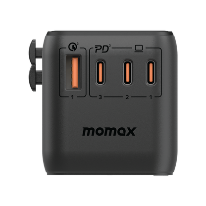 MOMAX 1-WORLD 140W GAN 4 PORTS AC TRAVEL ADAPTER INCLUDING 140W USB-C TO USB-C CABLE