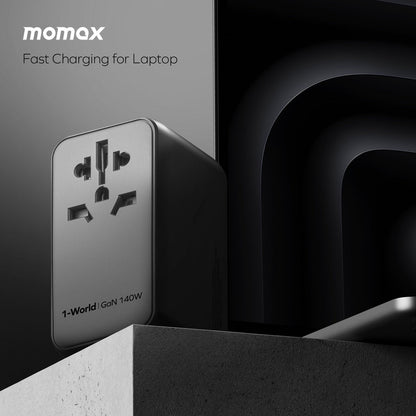 MOMAX 1-WORLD 140W GAN 4 PORTS AC TRAVEL ADAPTER INCLUDING 140W USB-C TO USB-C CABLE