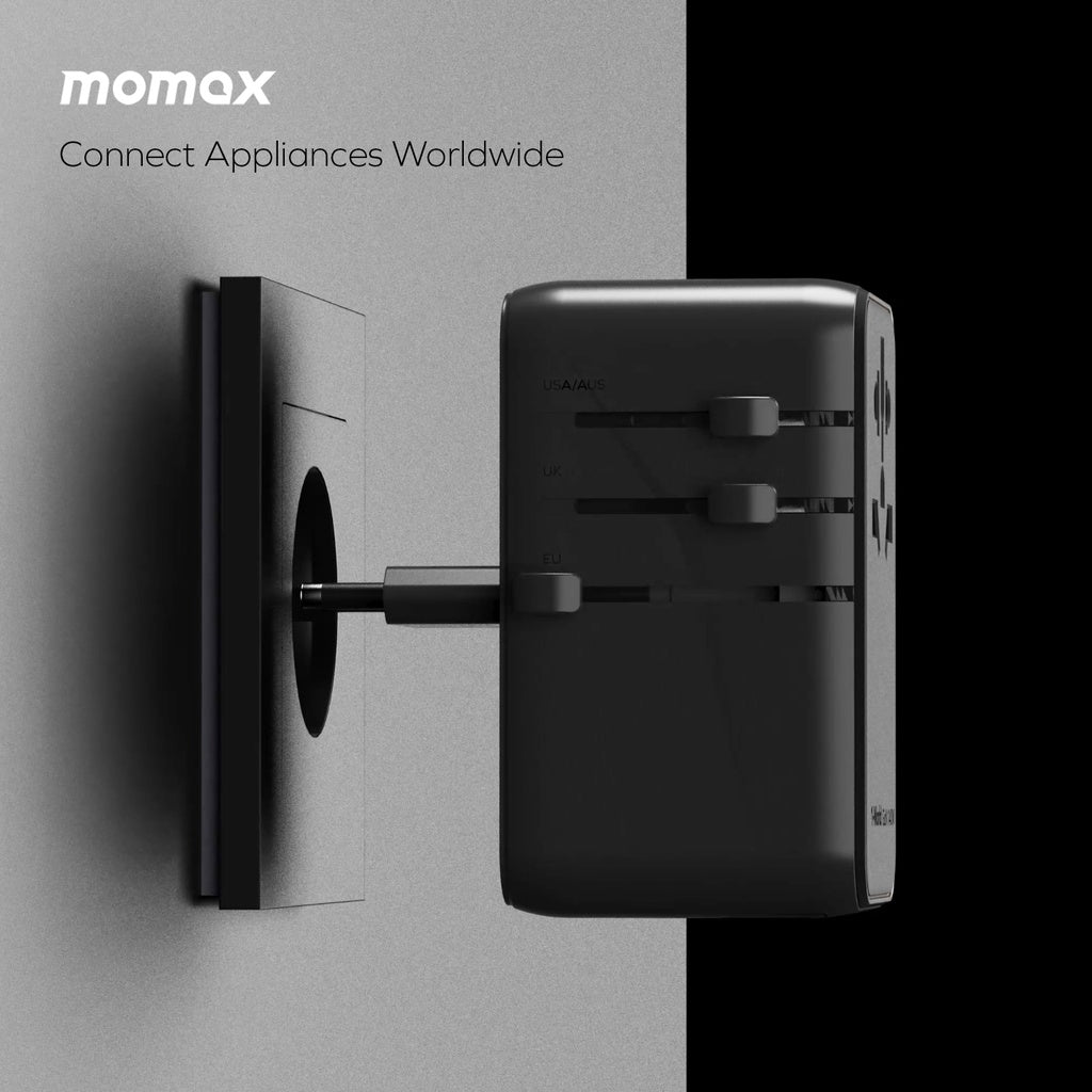 MOMAX 1-WORLD 140W GAN 4 PORTS AC TRAVEL ADAPTER INCLUDING 140W USB-C TO USB-C CABLE