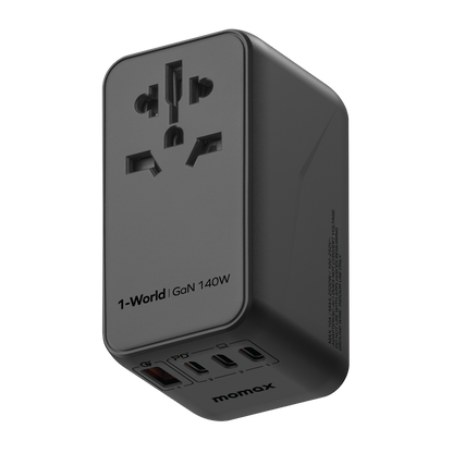 MOMAX 1-WORLD 140W GAN 4 PORTS AC TRAVEL ADAPTER INCLUDING 140W USB-C TO USB-C CABLE