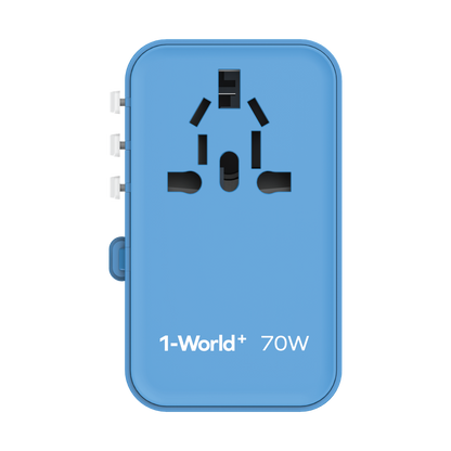 MOMAX 1-WORLD 70W GAN 3 PORT WITH BUILT-IN USB-C CABLE AC TRAVEL ADAPTOR