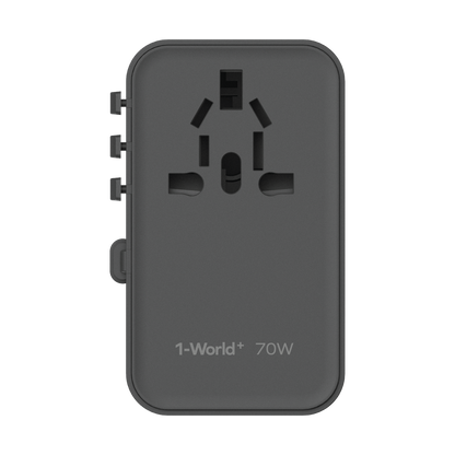 MOMAX 1-WORLD 70W GAN 3 PORT WITH BUILT-IN USB-C CABLE AC TRAVEL ADAPTOR