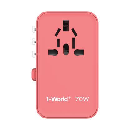 MOMAX 1-WORLD 70W GAN 3 PORT WITH BUILT-IN USB-C CABLE AC TRAVEL ADAPTOR