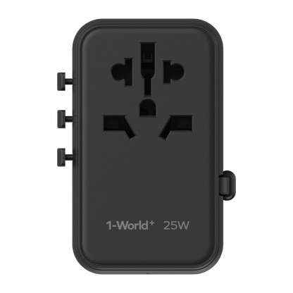 MOMAX 1-WORLD 25W 3 PORT WITH BUILT-IN USB-C CABLE AC TRAVEL ADAPTOR