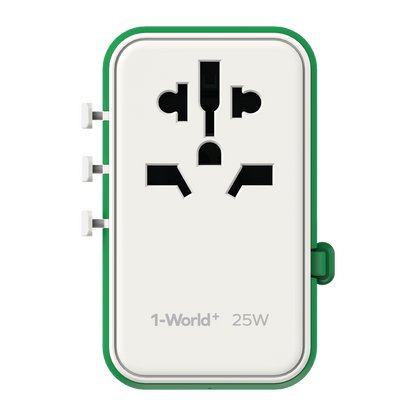 MOMAX 1-WORLD 25W 3 PORT WITH BUILT-IN USB-C CABLE AC TRAVEL ADAPTOR