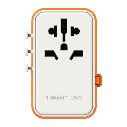 MOMAX 1-WORLD 25W 3 PORT WITH BUILT-IN USB-C CABLE AC TRAVEL ADAPTOR