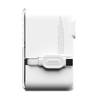 MOMAX 1-WORLD FLOW 35W 4 PORT WITH BUILT-IN USB-C CABLE TRAVEL ADAPTOR (Whte)