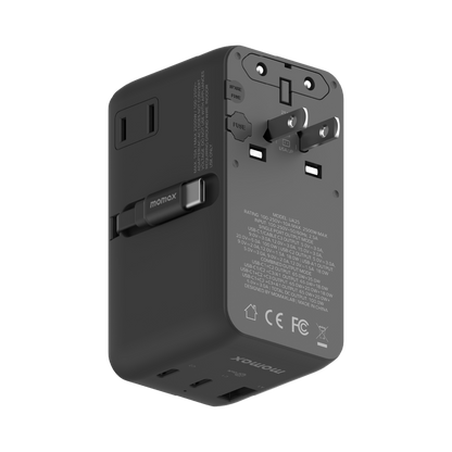 MOMAX 1-WORLD2+ 100W 4 PORT DUAL AC TRAVEL ADAPTOR WITH BUILT-IN CABLE