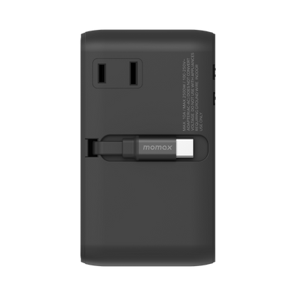MOMAX 1-WORLD2+ 100W 4 PORT DUAL AC TRAVEL ADAPTOR WITH BUILT-IN CABLE
