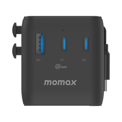 MOMAX 1-WORLD2+ 100W 4 PORT DUAL AC TRAVEL ADAPTOR WITH BUILT-IN CABLE