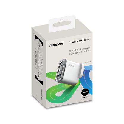 MOMAX 1-CHARGER FLOW PLUS PD 80W 3 PORTS GAN WALL CHARGER