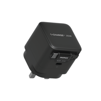 MOMAX 1-CHARGE 35W GAN 1 PORT CHARGER WITH BUILT-IN USB-C CABLE